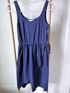 Synergy Organic Clothing Navy Blue Spaghetti Strap Faux Wrap Midi Dress Size S
